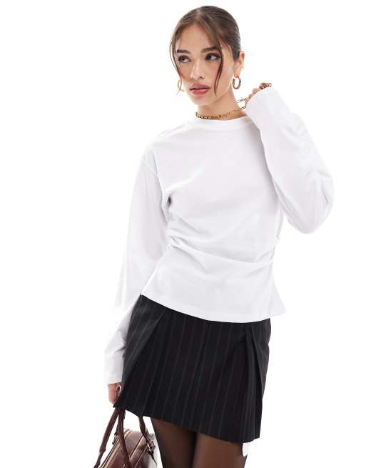 ASOS DESIGN - Maglietta a maniche lunghe bianca con vita a corsetto