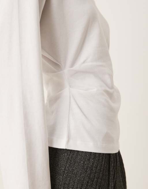 ASOS DESIGN - Maglietta a maniche lunghe bianca con vita a corsetto, 3 di 4