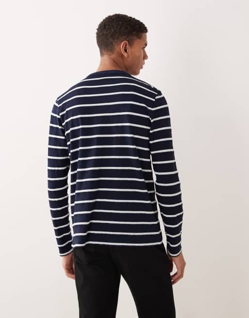 ASOS DESIGN - Maglietta a maniche lunghe blu navy a righe bianche con collo serafino, 3 di 5