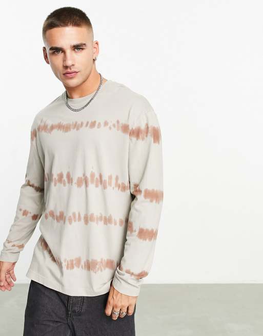 ASOS DESIGN - Maglietta a maniche lunghe comoda a righe colore neutro slavato tono su tono