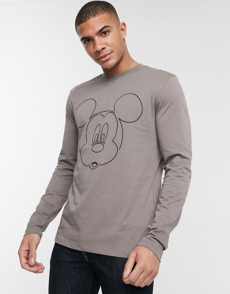 ASOS DESIGN - Maglietta a maniche lunghe con stampa Disney con Topolino-Beige