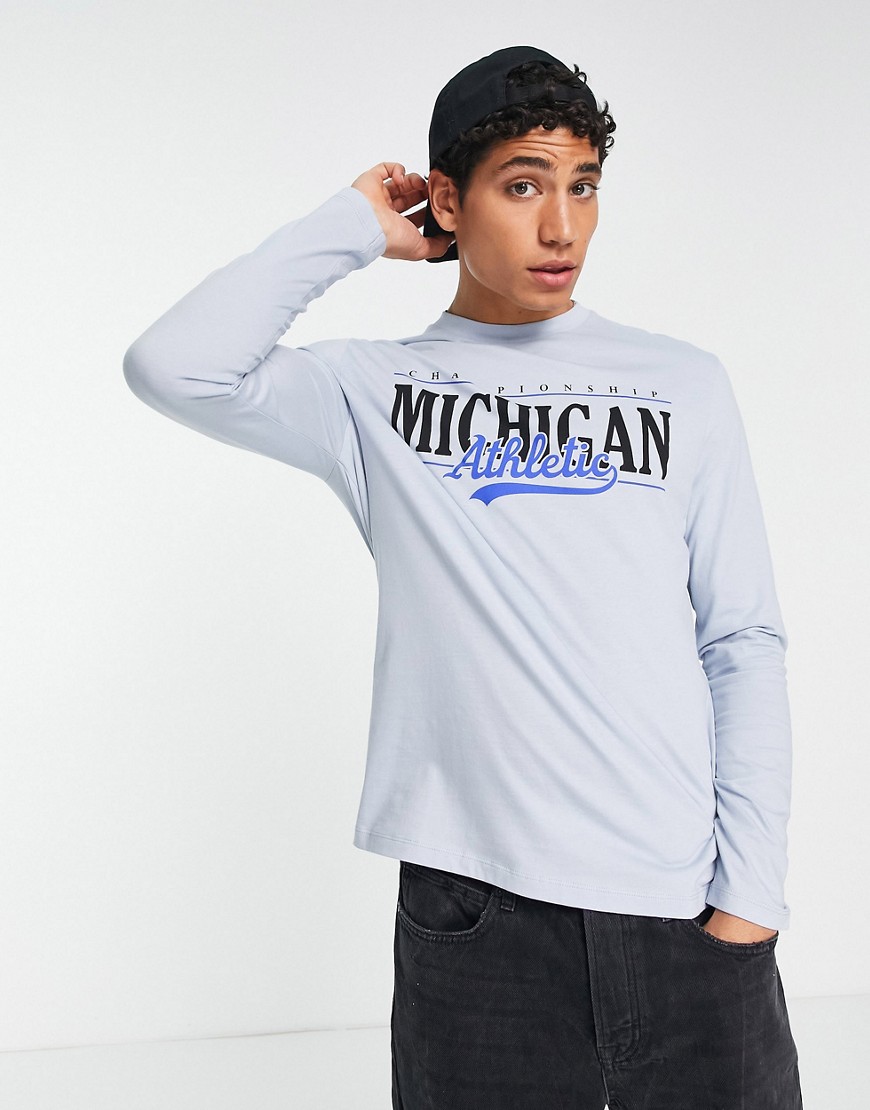Maglietta a maniche lunghe con stampa Michigan sul davanti azzurra-Blu - ASOS DESIGN T-shirt donna  - immagine3