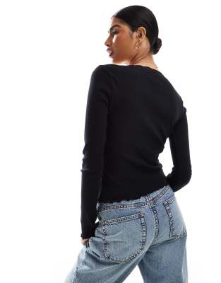 Koroshi Maglietta Donna Manica Lunga Con Pizzo - Girocollo Eleganza Nero - 100% Poliestere