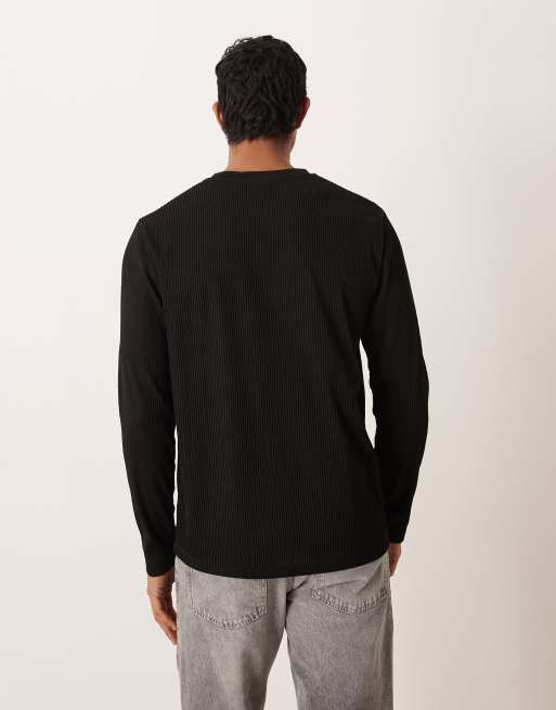 ASOS DESIGN - Maglietta a maniche lunghe nera testurizzata , 3 di 5