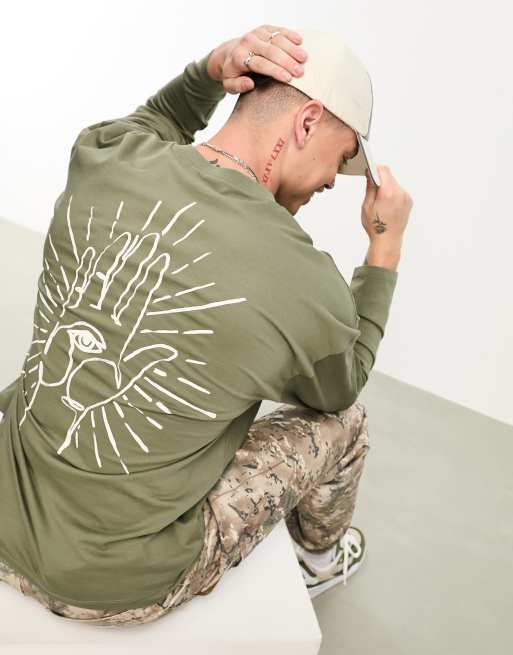 ASOS DESIGN - Maglietta a maniche lunghe oversize con motivo stilizzato sul retro
