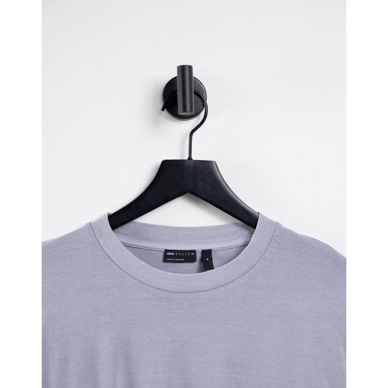 Novità T-shirt e Canotte DESIGN - Maglietta a maniche lunghe oversize grigio slavato con stampa souvenir sul retro e cuciture a contrasto