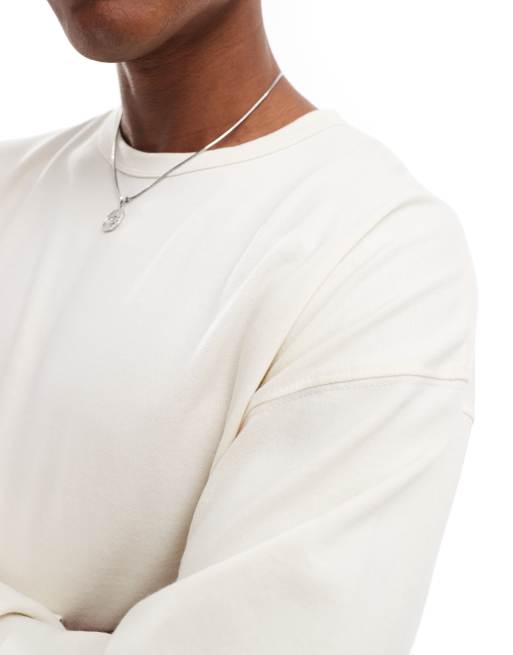 ASOS DESIGN - Maglietta a maniche lunghe oversize squadrata pesante color crema, 3 di 4