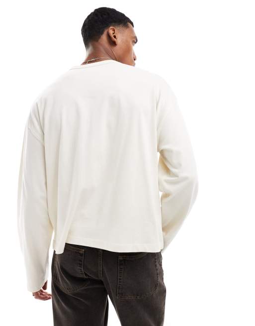 ASOS DESIGN - Maglietta a maniche lunghe oversize squadrata pesante color crema, 4 di 4