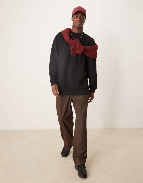 ASOS DESIGN - Maglietta a maniche lunghe oversize taglio lungo in tessuto pesante da 240 gsm color nero - view 1