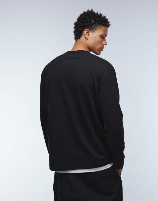 ASOS DESIGN - Maglietta a maniche lunghe pesante comoda morbida al tatto nera, 3 di 5