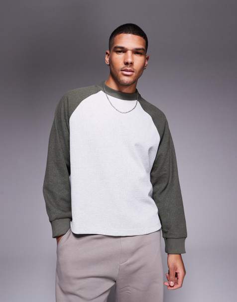 ASOS DESIGN - Maglietta a maniche lunghe raglan squadrata oversize in piqué grigio mélange - view 1