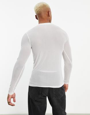Maglietta a maniche lunghe skinny in rete bianca glitterata-Bianco - ASOS DESIGN T-shirt donna  - immagine3