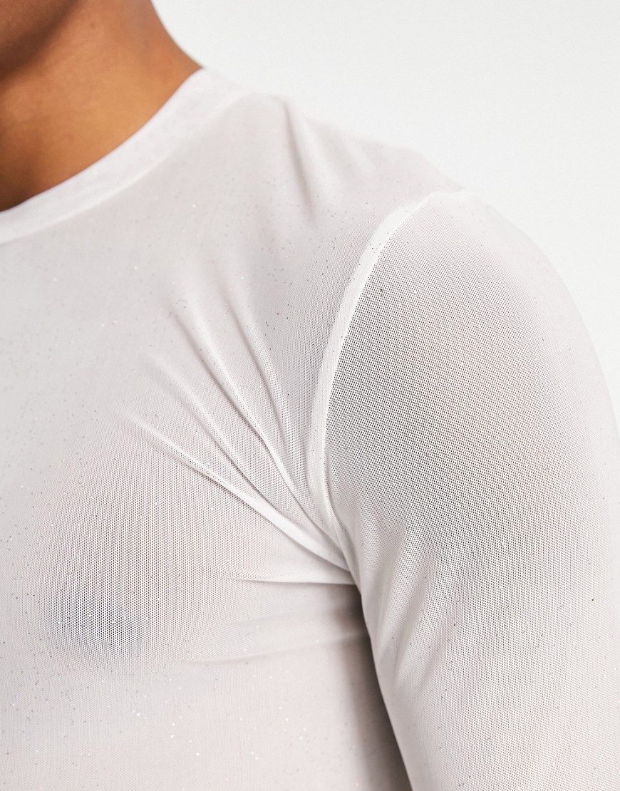 Maglietta a maniche lunghe skinny in rete bianca glitterata-Bianco - ASOS DESIGN T-shirt donna  - immagine2