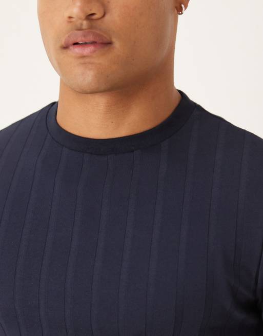 ASOS DESIGN - Maglietta a maniche lunghe slim blu navy a coste larghe  , 5 di 5