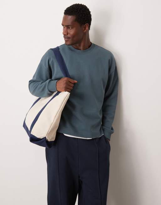 ASOS DESIGN - Maglietta a maniche lunghe squadrata oversize premium blu in tessuto interlock da 300 gsm