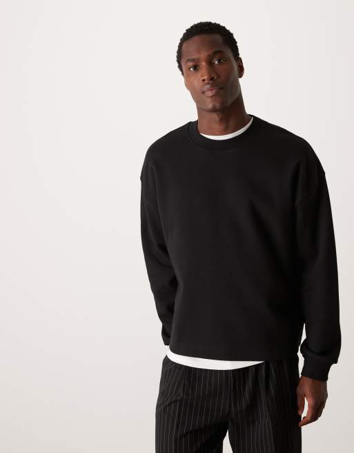 ASOS DESIGN - Maglietta a maniche lunghe squadrata oversize premium nera in tessuto interlock da 300 gsm