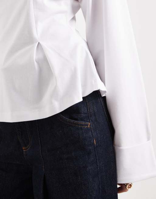 ASOS DESIGN - Maglietta a maniche lunghe stretta in vita bianca con polsini ampi, 3 di 4