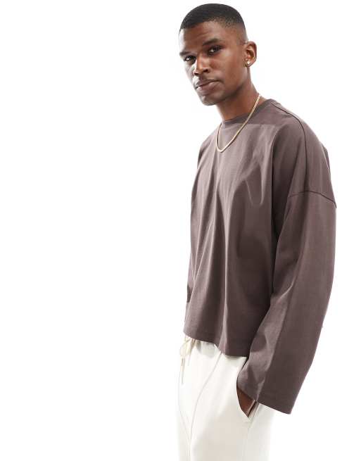 ASOS DESIGN - Maglietta a maniche lunghe super oversize color marrone