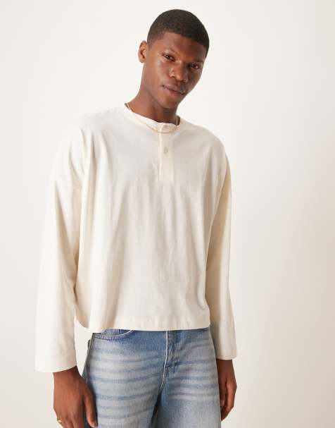 ASOS DESIGN - Maglietta a maniche lunghe super oversize taglio corto color écru con scollo serafino - view 1