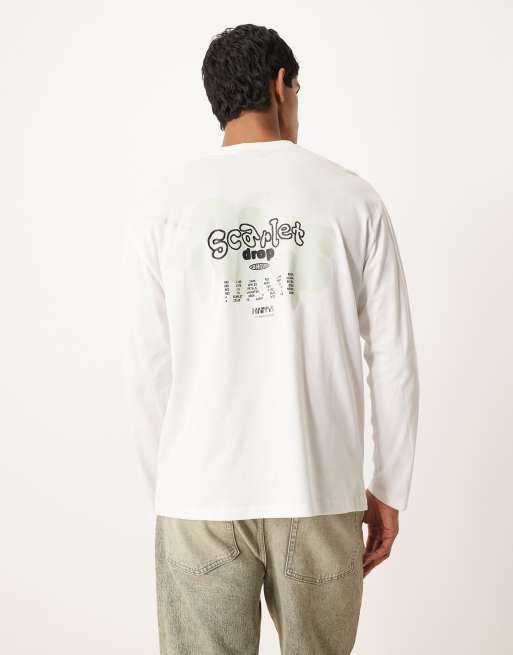 ASOS DESIGN - Maglietta a maniche lunghe taglio comodo bianca con stampa di frutta