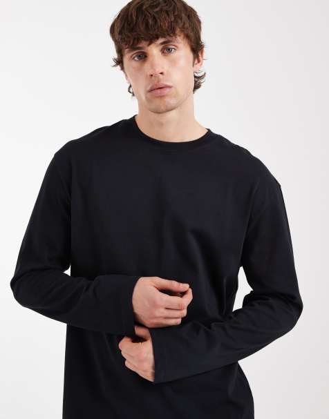 ASOS DESIGN - Maglietta a maniche lunghe vestibilità comoda in tessuto pesante nera - view 1