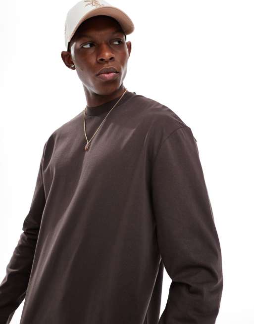 ASOS DESIGN - Maglietta a maniche lunghe vestibilità comoda pesante da 240 gsm marrone