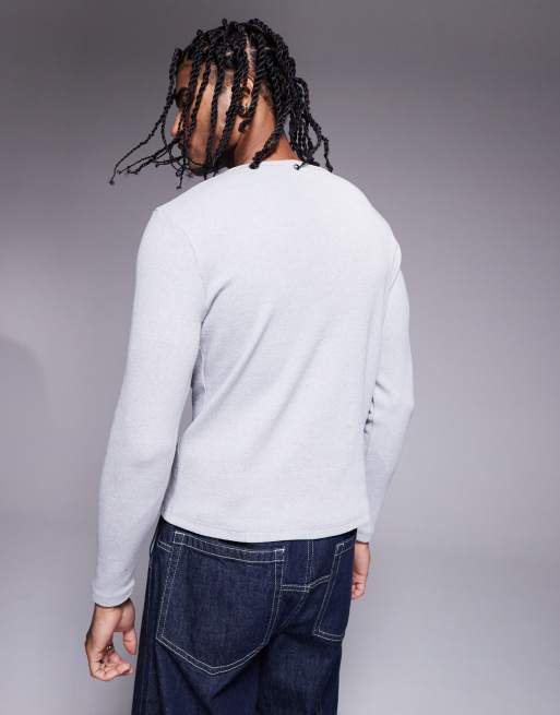 ASOS DESIGN - Maglietta attillata a coste grigio mélange a maniche lunghe con collo serafino  , 2 di 4
