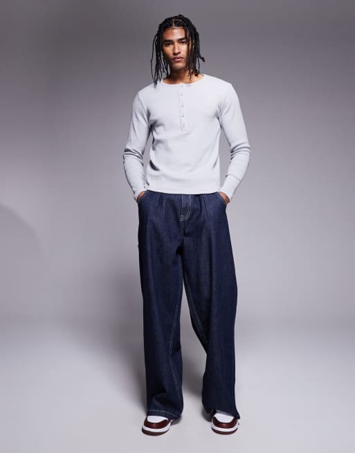 ASOS DESIGN - Maglietta attillata a coste grigio mélange a maniche lunghe con collo serafino  , 3 di 4