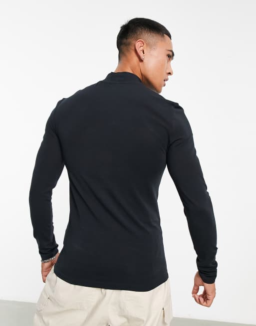 ASOS DESIGN - Maglietta attillata a maniche lunghe nera con collo alto , 2 di 4