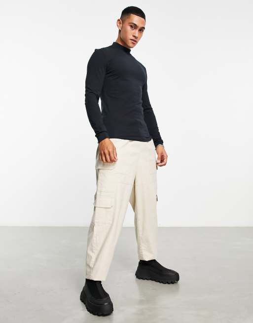 ASOS DESIGN - Maglietta attillata a maniche lunghe nera con collo alto , 4 di 4