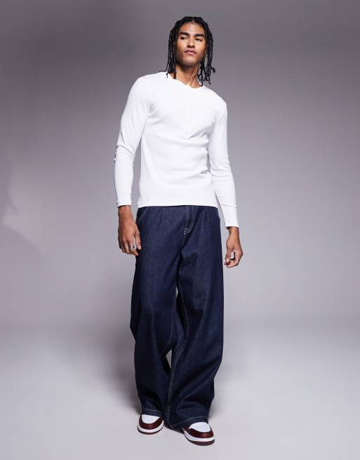 ASOS DESIGN - Maglietta attillata bianca a coste a maniche lunghe con collo serafino  , 2 di 4