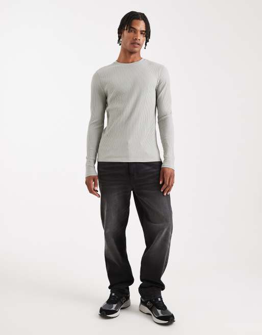 ASOS DESIGN - Maglietta attillata molto pesante a maniche lunghe verde chiaro a coste, 2 di 5