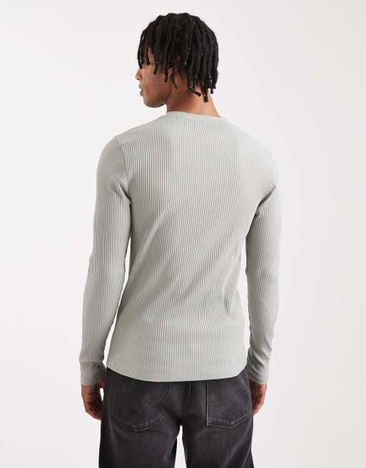 ASOS DESIGN - Maglietta attillata molto pesante a maniche lunghe verde chiaro a coste, 3 di 5