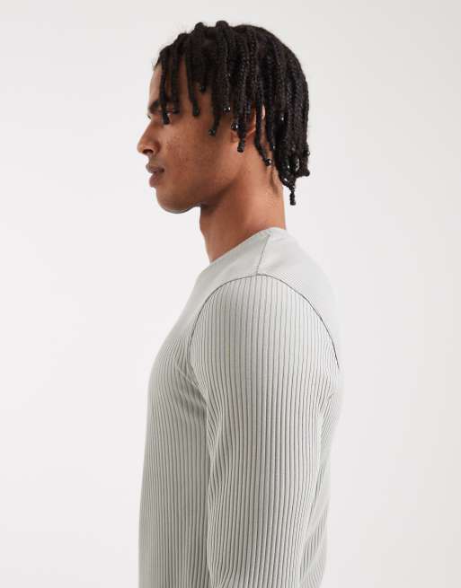 ASOS DESIGN - Maglietta attillata molto pesante a maniche lunghe verde chiaro a coste, 4 di 5