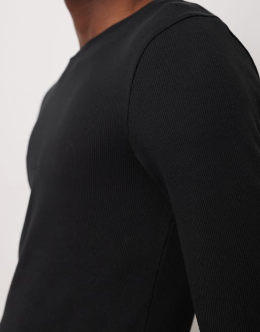 ASOS DESIGN - Maglietta basic attillata a maniche lunghe nera a coste