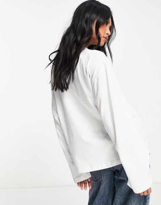 ASOS DESIGN - Maglietta bianca a maniche lunghe ampie, 2 di 4