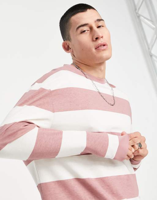 ASOS DESIGN - Maglietta comoda a maniche lunghe a righe rosa e bianca, 3 di 4