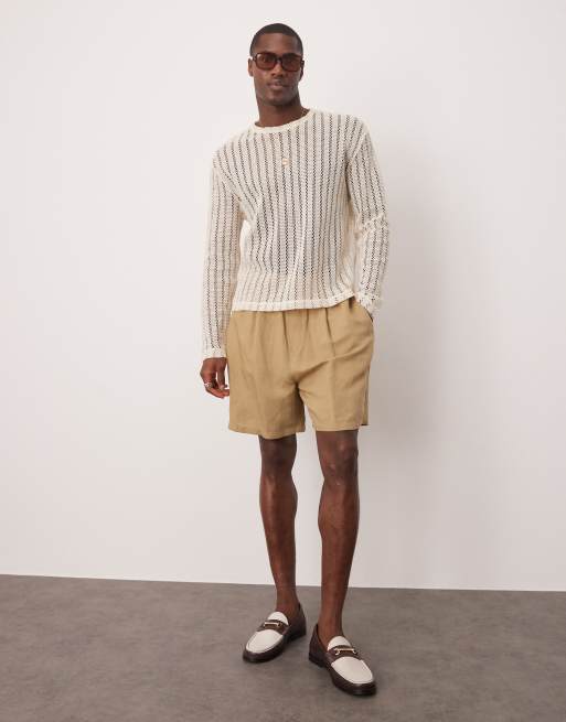 ASOS DESIGN - Maglietta comoda a maniche lunghe color crema all'uncinetto con collo ampio , 3 di 4