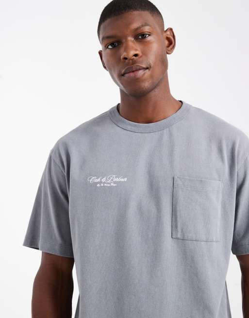 ASOS DESIGN - Maglietta comoda grigio slavato con ricamo sul petto e taschino , 5 di 5