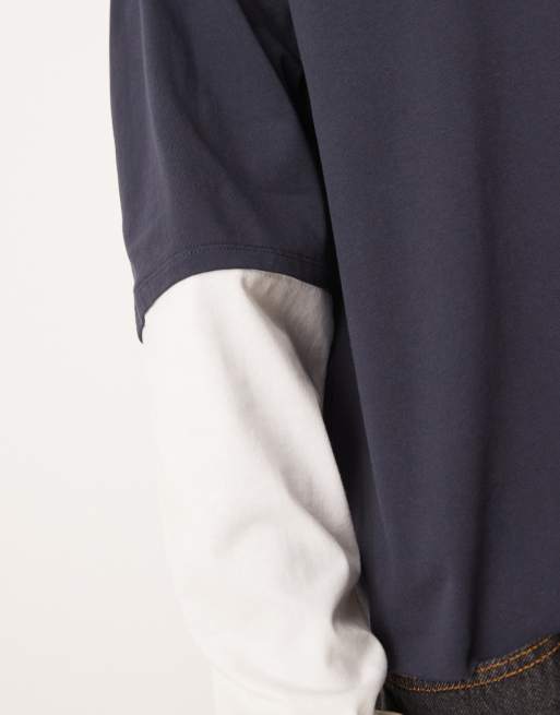 ASOS DESIGN oversized boxy heavyweight long sleeve t-shirt with double layer sleeve in navy