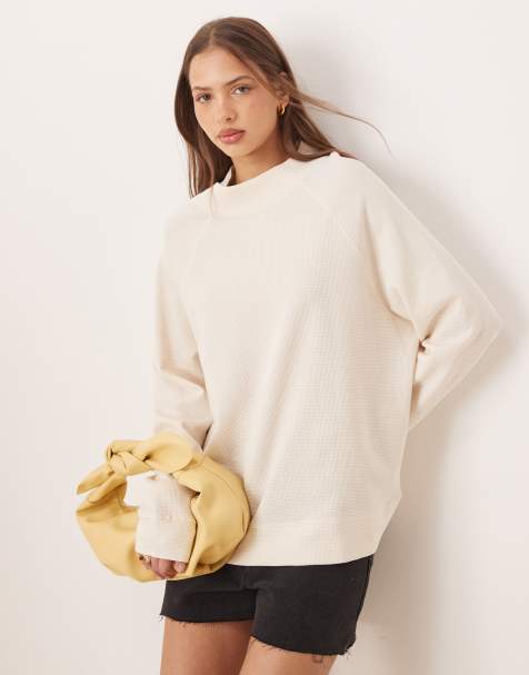 ASOS DESIGN - Maglietta con maniche raglan lunghe color latte di cocco a nido d'ape - view 1