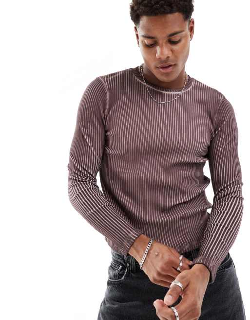 ASOS DESIGN - Maglietta corta a maniche lunghe attillata slavata a coste