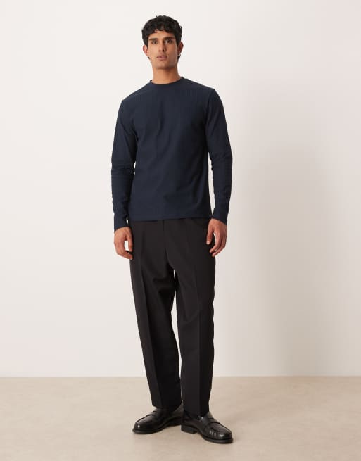 ASOS DESIGN - Maglietta girocollo a maniche lunghe blu navy testurizzata , 2 di 5