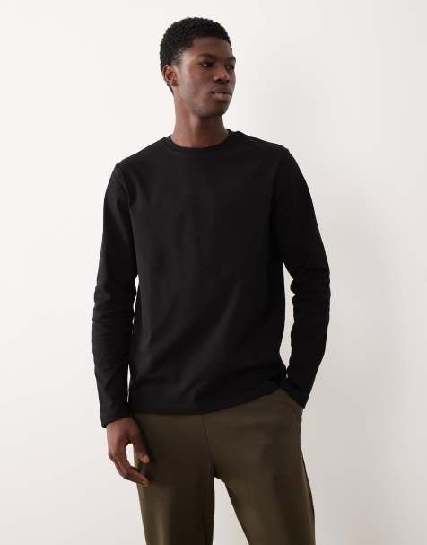 ASOS DESIGN - Maglietta girocollo a maniche lunghe in tessuto pesante nera - view 1