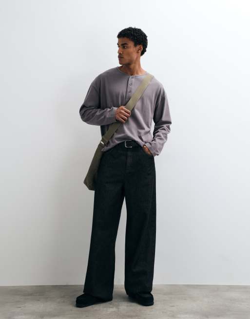 ASOS DESIGN maglietta henley a maniche lunghe oversize squadrata grigia, 2 di 5