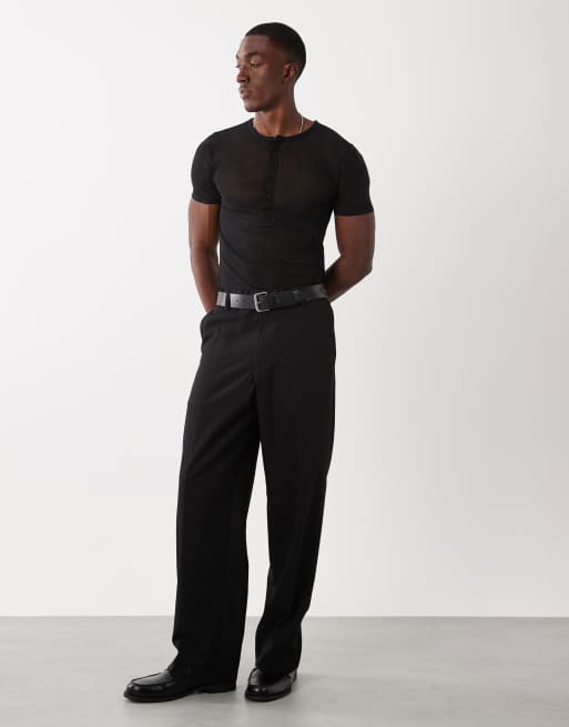 ASOS DESIGN maglietta henley muscle in rete nera, 2 di 5