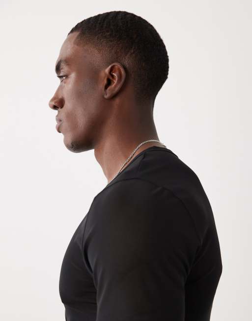 ASOS DESIGN maglietta henley muscle in rete nera, 4 di 5
