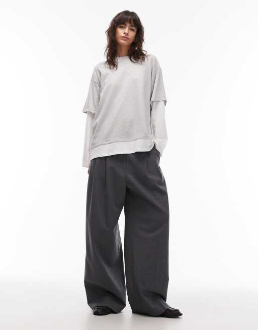 ASOS DESIGN - Maglietta oversize a maniche lunghe a strati color bianco e grigio mélange, 2 di 4