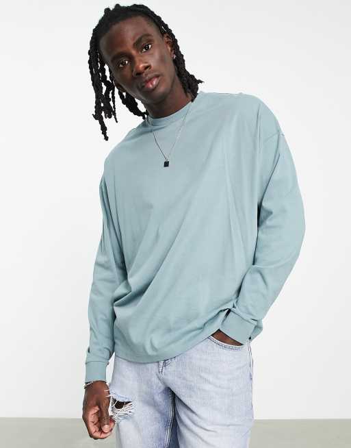 ASOS DESIGN - Maglietta oversize a maniche lunghe blu slavato