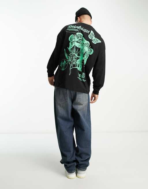 ASOS DESIGN - Maglietta oversize a maniche lunghe con stampa di farfalle sul retro